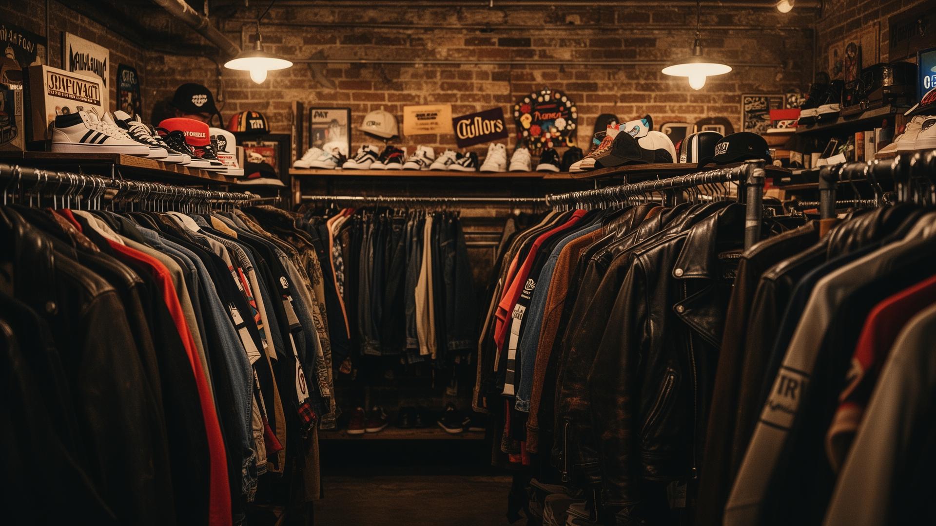Curated vintage clothing racks in thrift store